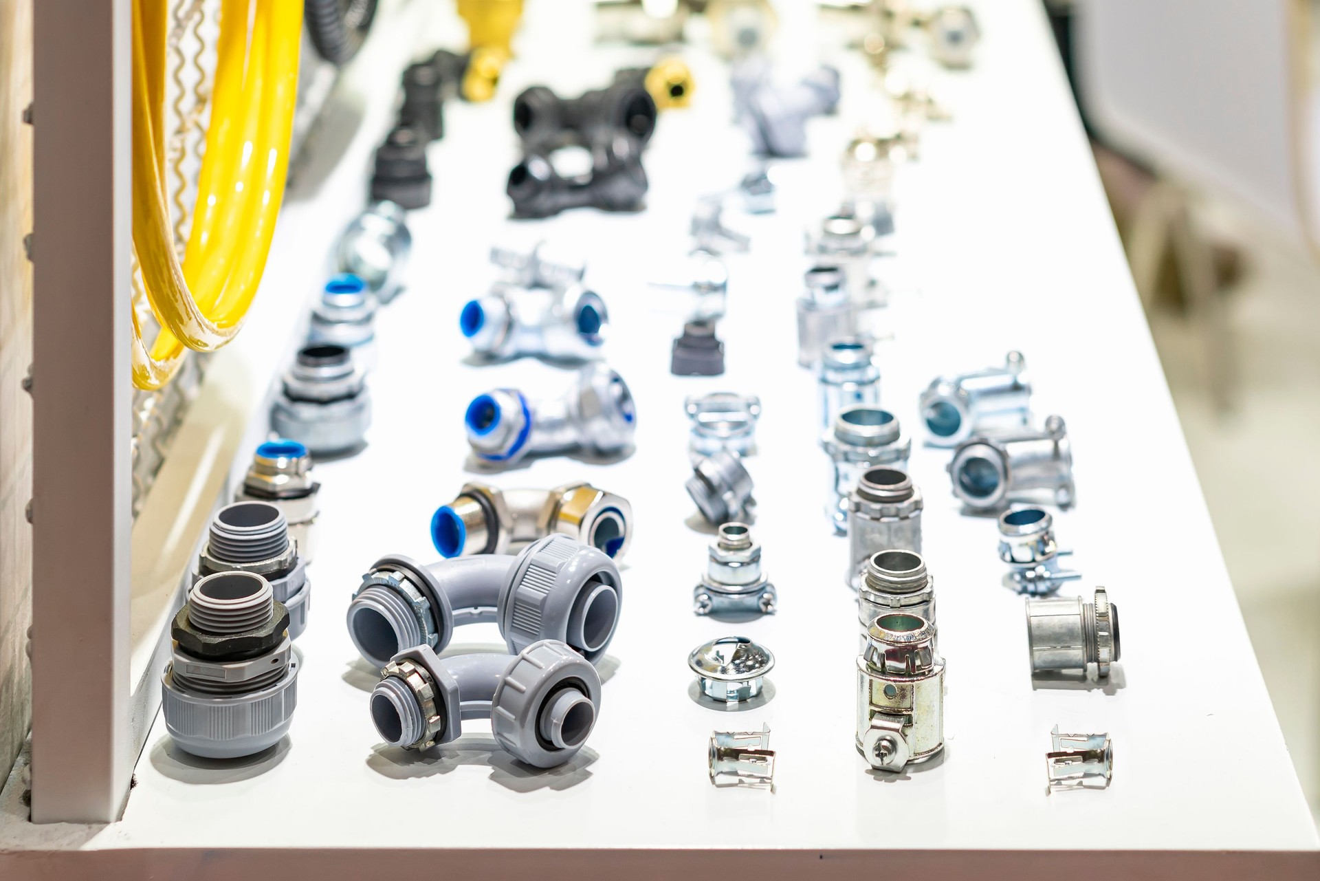 Plastic pvc and metal pipe connector conduit such as thread socket union fitting elbow liquidlight flexible etc for plumbing or electric wiring pipe work